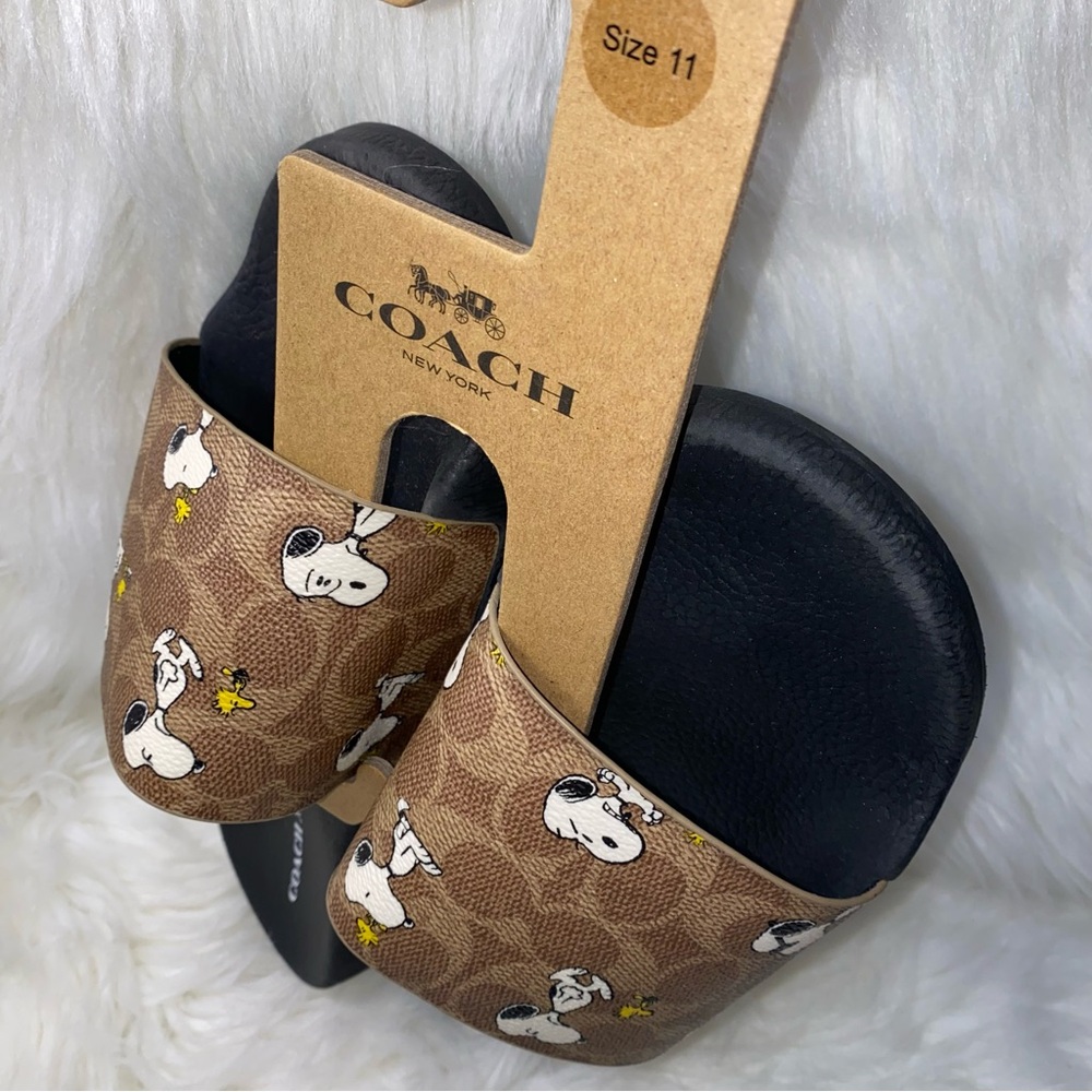 Coach woman size 11 Peanuts Udele Sport Slide Signature Canvas With Snoopy New - Picture 7 of 8
